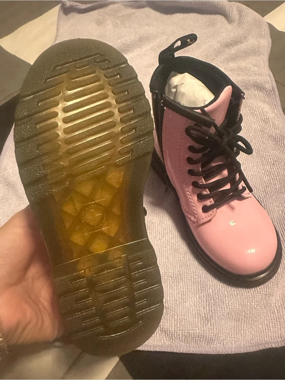 Dr. Martens Kids Pink Patent Lace-Up Boots